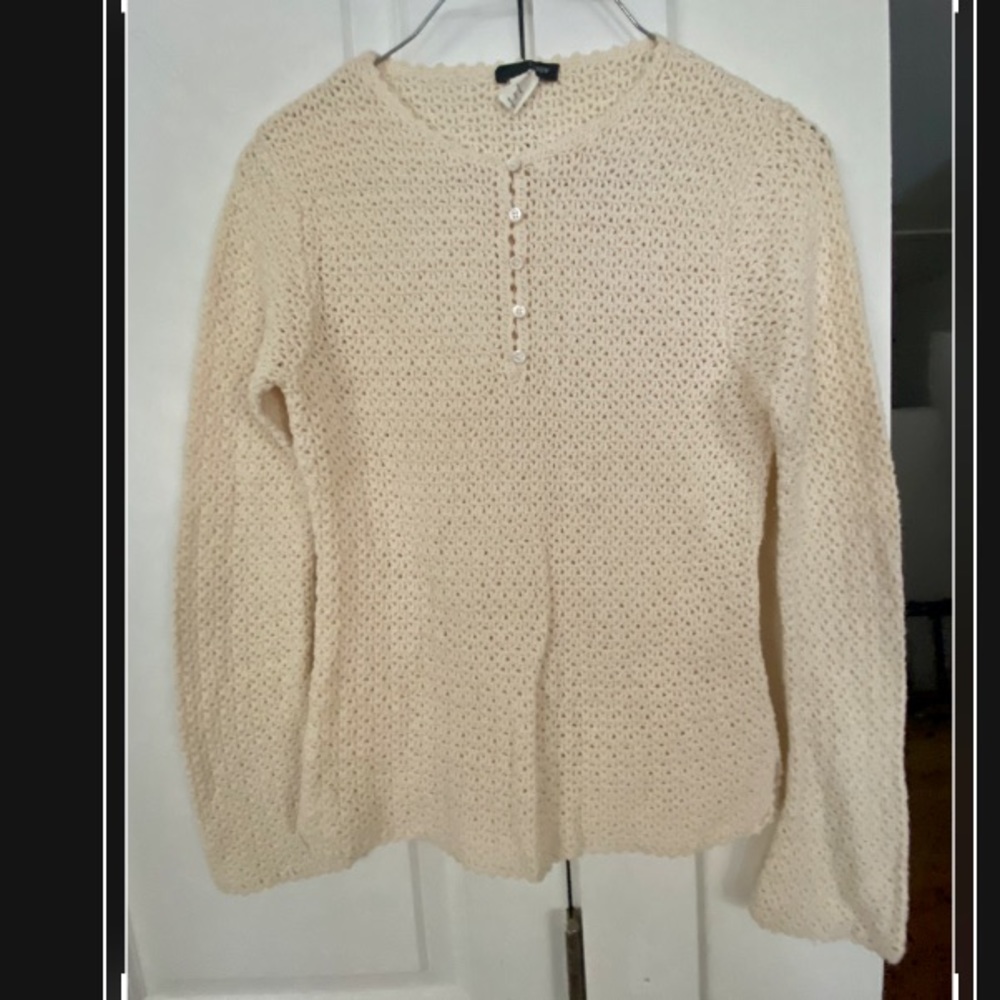 EUC! JCrew Ecru Color 100%Cotton knit sweater M.O.P. Buttons size XS women’s
